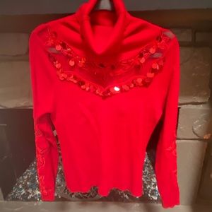 Venus Red Embellished Turtleneck Sweater, Sz Lg